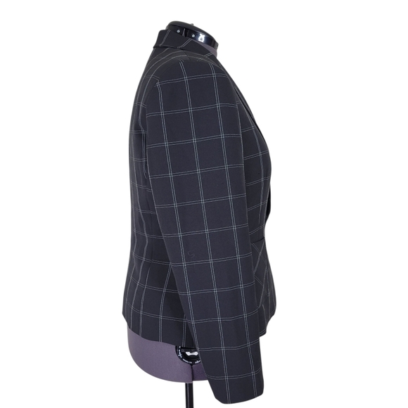 Kasper Blazer Women Size 16 Black White Check Front Slip Pockets 1 Button Lined - Picture 3 of 11
